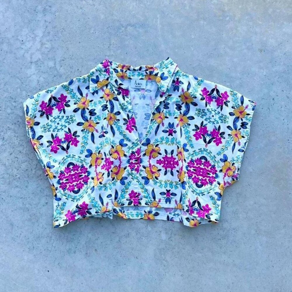 Vintage Floral Cropped Shirt 90s Y2K Women's Small Medium